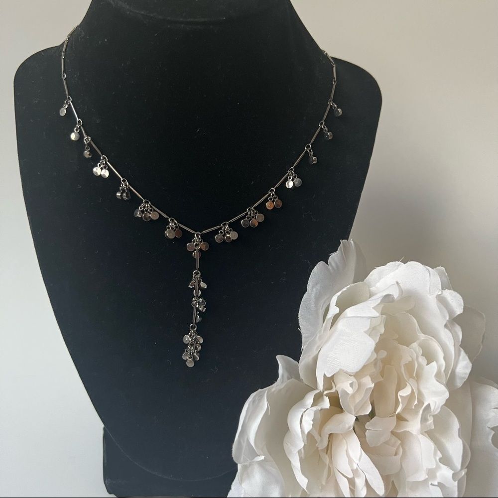 Vintage Y2K Gunmetal Shimmering Disc Drop Lariat Necklace